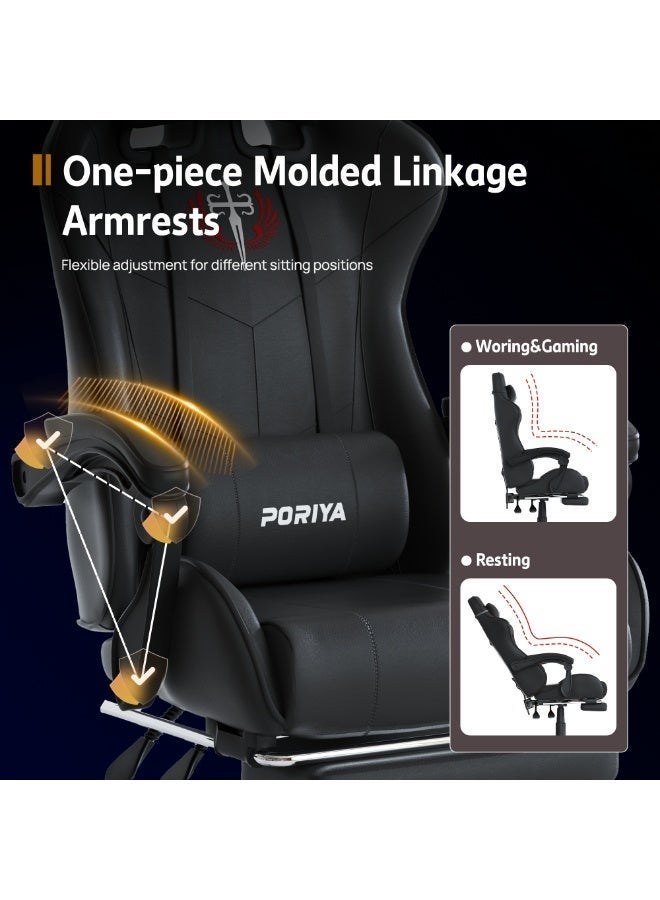 بازار بوريا كرسي ألعاب PORIYA مريح مع مسند قدم، كرسي مكتب تنفيذي قابل للتعديل، إمالة 90–145°، ارتفاع قابل للتعديل، جلد PVC، يتحمل حتى 150 كجم - Image 5